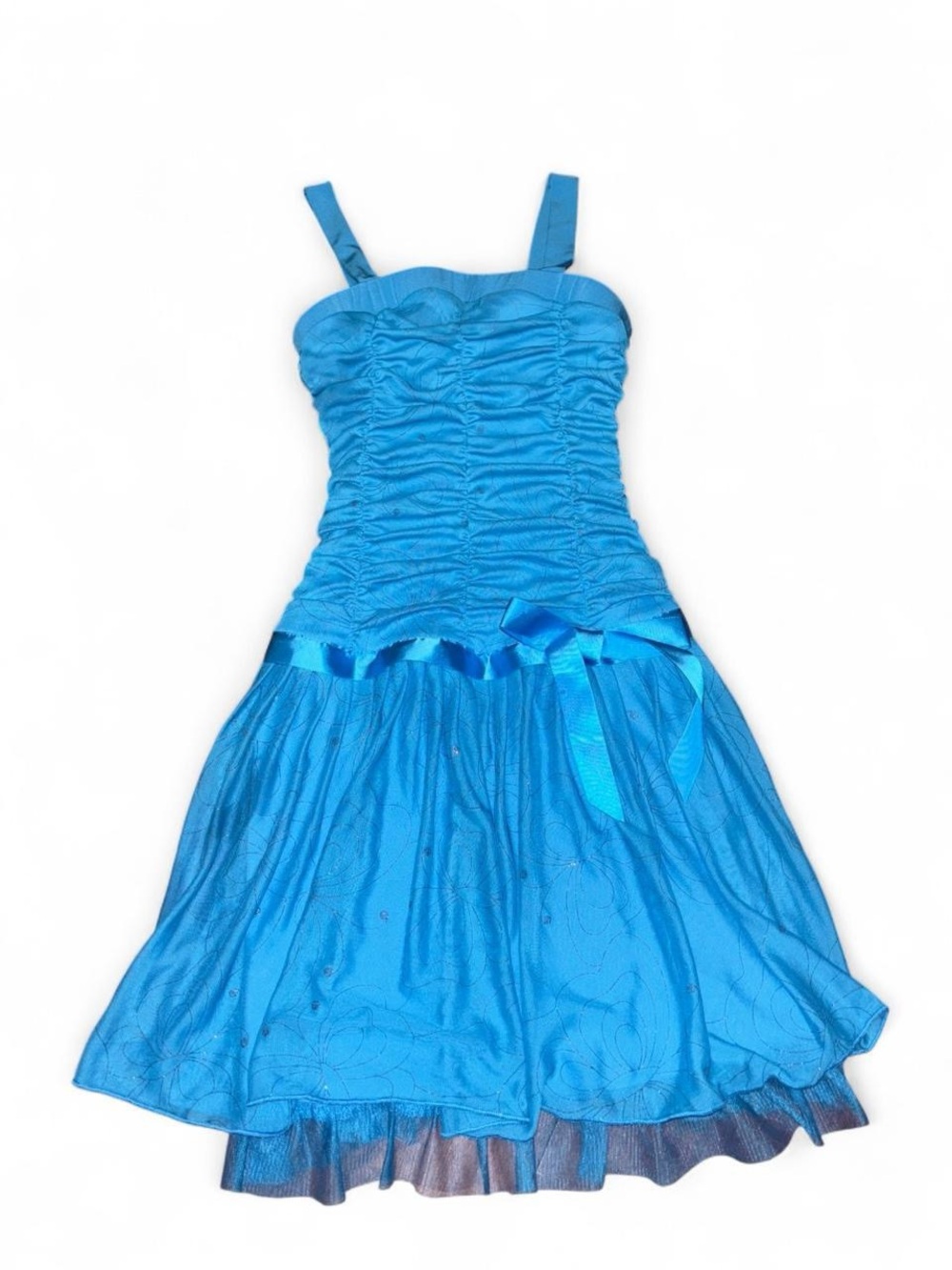 Amy Byer Turquoise Blue Ruched Strap Formal Dress for Girls